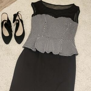 Black and white polka dot peplum dress